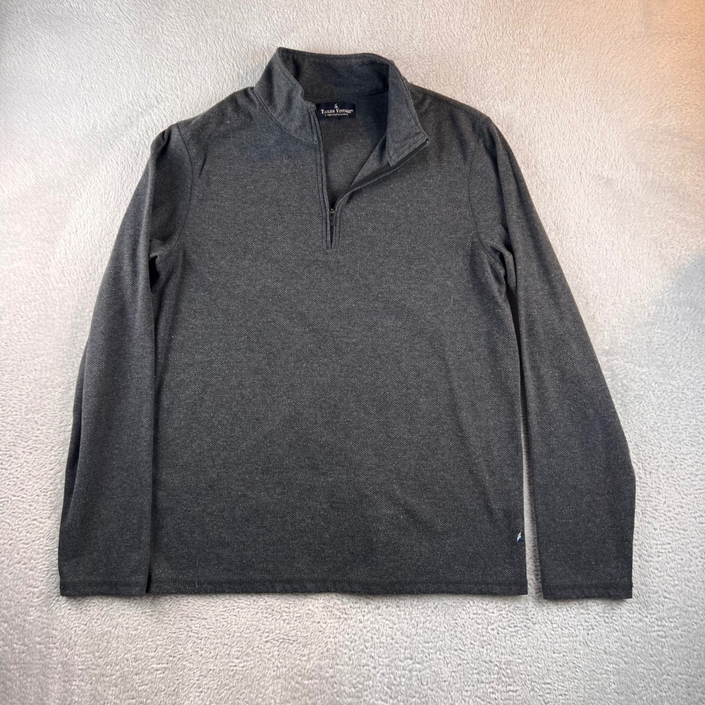 Tailor Vintage Mens Charcoal Gray Heather Quarter Zip Pullover Long Sleeve L